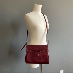 Vintage Burgundy Leather Crossbody Bag Equestrian Minimalist Classic Chic Preppy